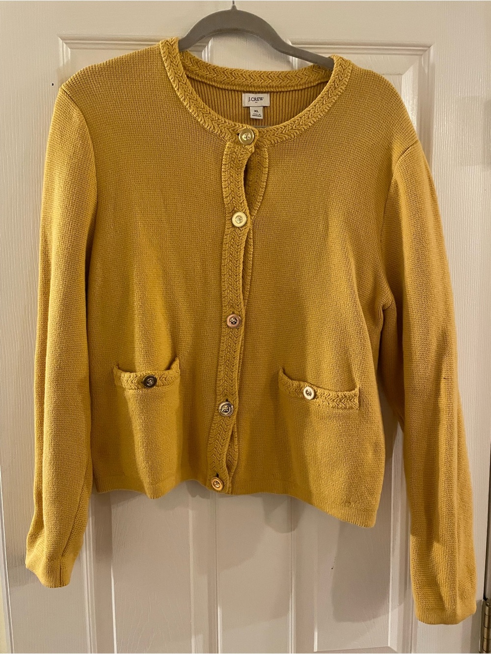J. Crew Women’s Mustard Yellow Crewneck Button Cardigan